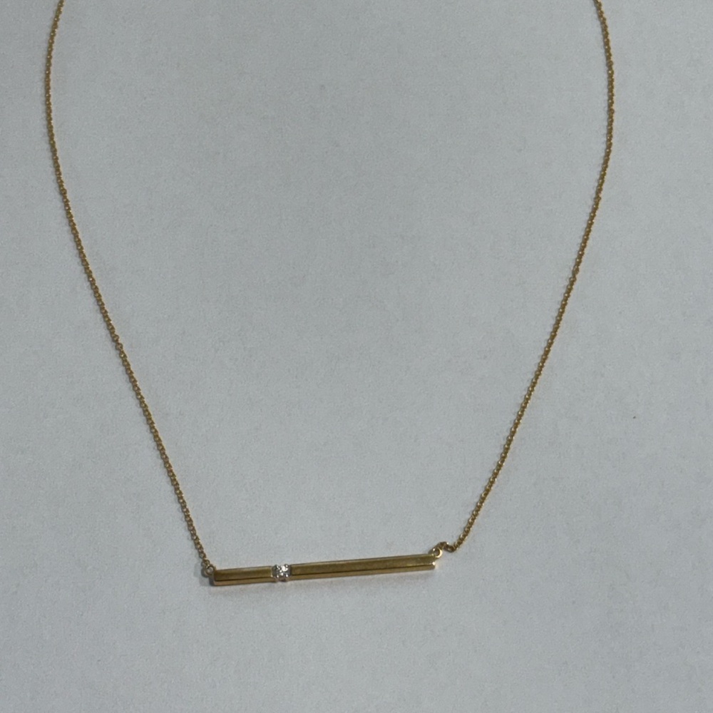 Gold Bar Necklace with Diamond Accent